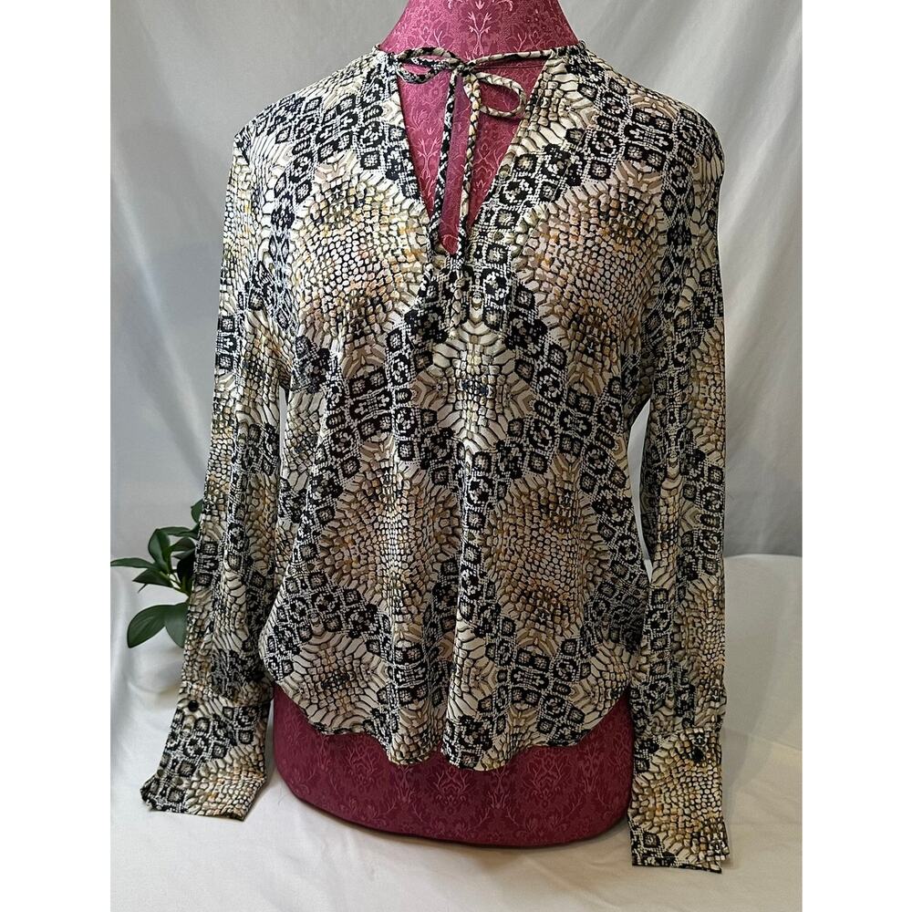 Olivaceous‎ Sheer Snakeskin Blouse Animal Print Flowy Size Medium